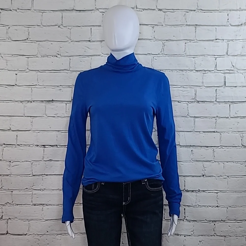 J Crew Long Sleeve Ultra Thin Relaxed Straight Tissue Turtleneck Top Royal Blue